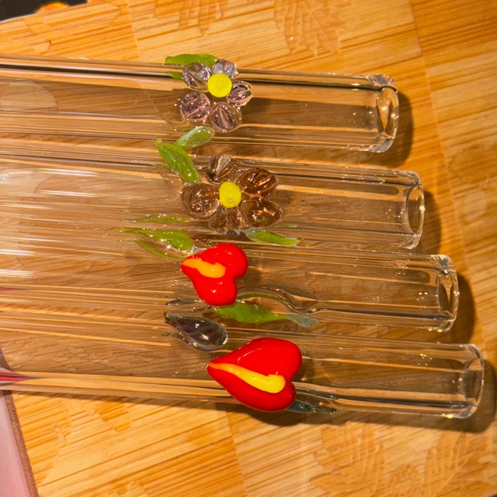 Glass Straws with Floral Accents